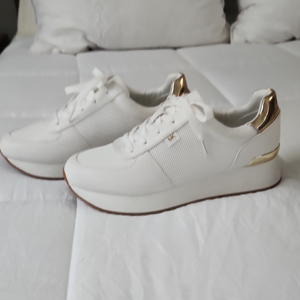 Michael Kors White and Gold Sneakers